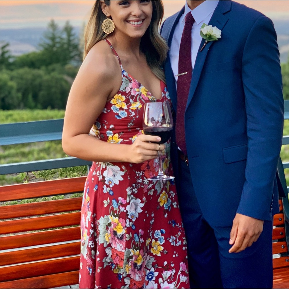 Lulu’sRed Floral Midi Dress